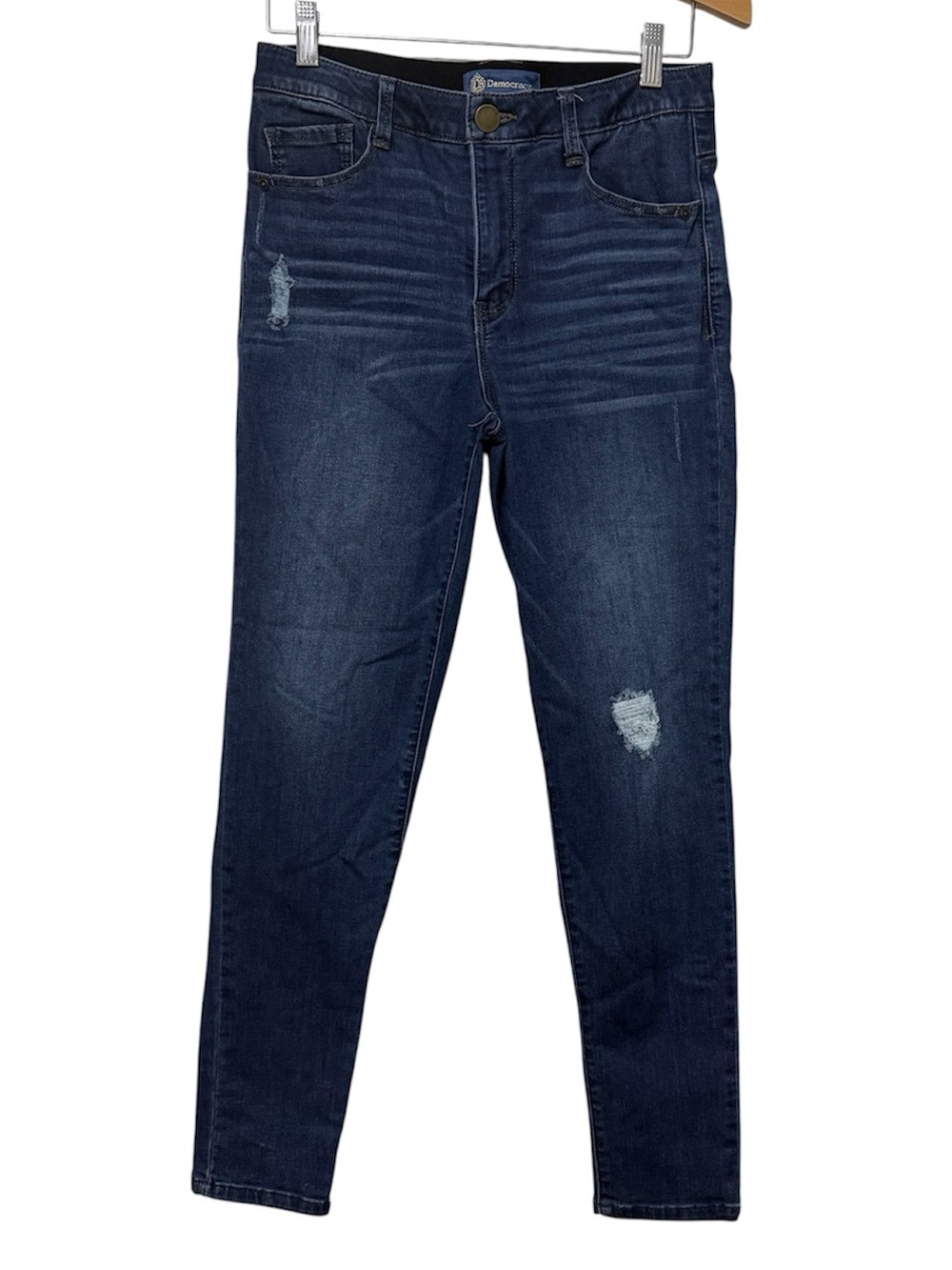 Democracy 'Ab'solution Skinny Ankle Jeans Womens 8 Distressed Mid-Rise Dark Wash
